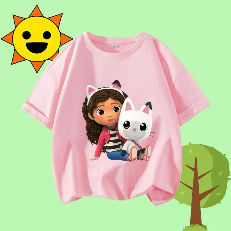 Disney Princess Cartoon Print Cute and Trendy Sports Shirt for Girls, Summer T-shirt Gabby Children's Crew-neck Short-sleeved
