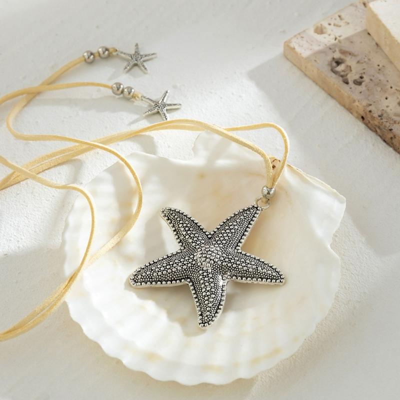 Starfish Fringe Necklace Women Vacation Style Long Velvets Rope Clavicle Chain Adjustable Length Collar Chain Jewelry