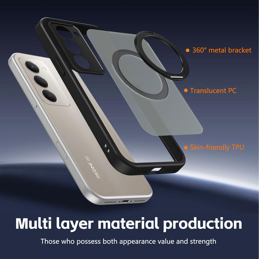 KEYSION 360° Rotating Ring Stand Magnetic Phone Case for Redmi 15 5G 169.5mm Matte Translucent Shockproof Cover for Xiaomi POCO M8s 5G