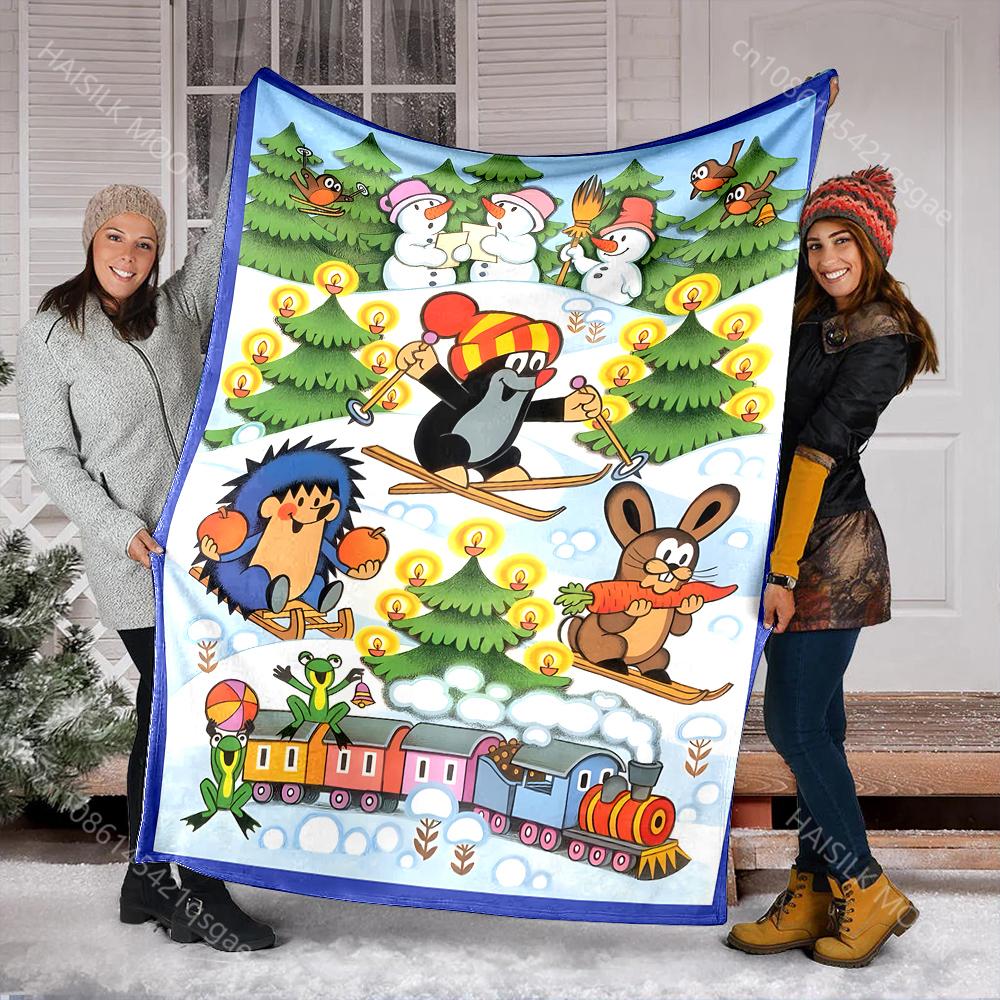 Classic Cartoon Little Mole Print Blanket Warm Soft and Comfortable Home Travel Blanket Sofa Bedding Camping RV Blanket for Gift