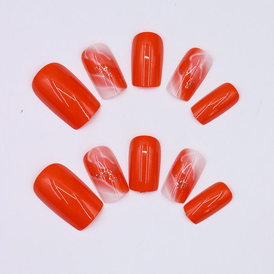 Verlauf Orange Süß Mode Nagelsticker - 24 Abnehmbare Stück, Europäischer & Amerikanischer INS Stil