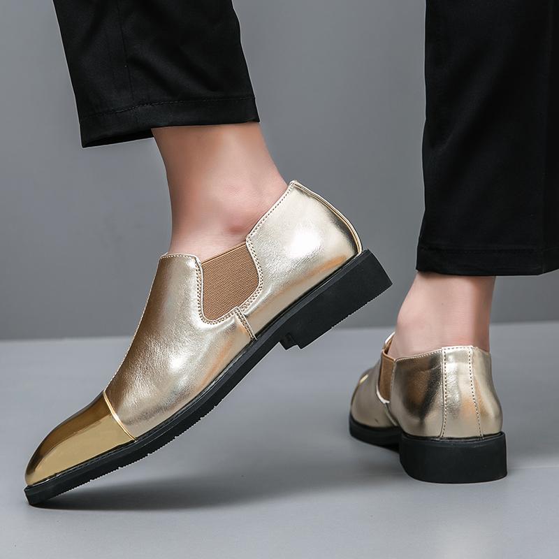 Fashion Hot Sale Stylish for Men Club Shoes Pointed Toe Leather Classic Men Shoes for Wedding 2024 New Arrival Golden Male Slip On Shoes