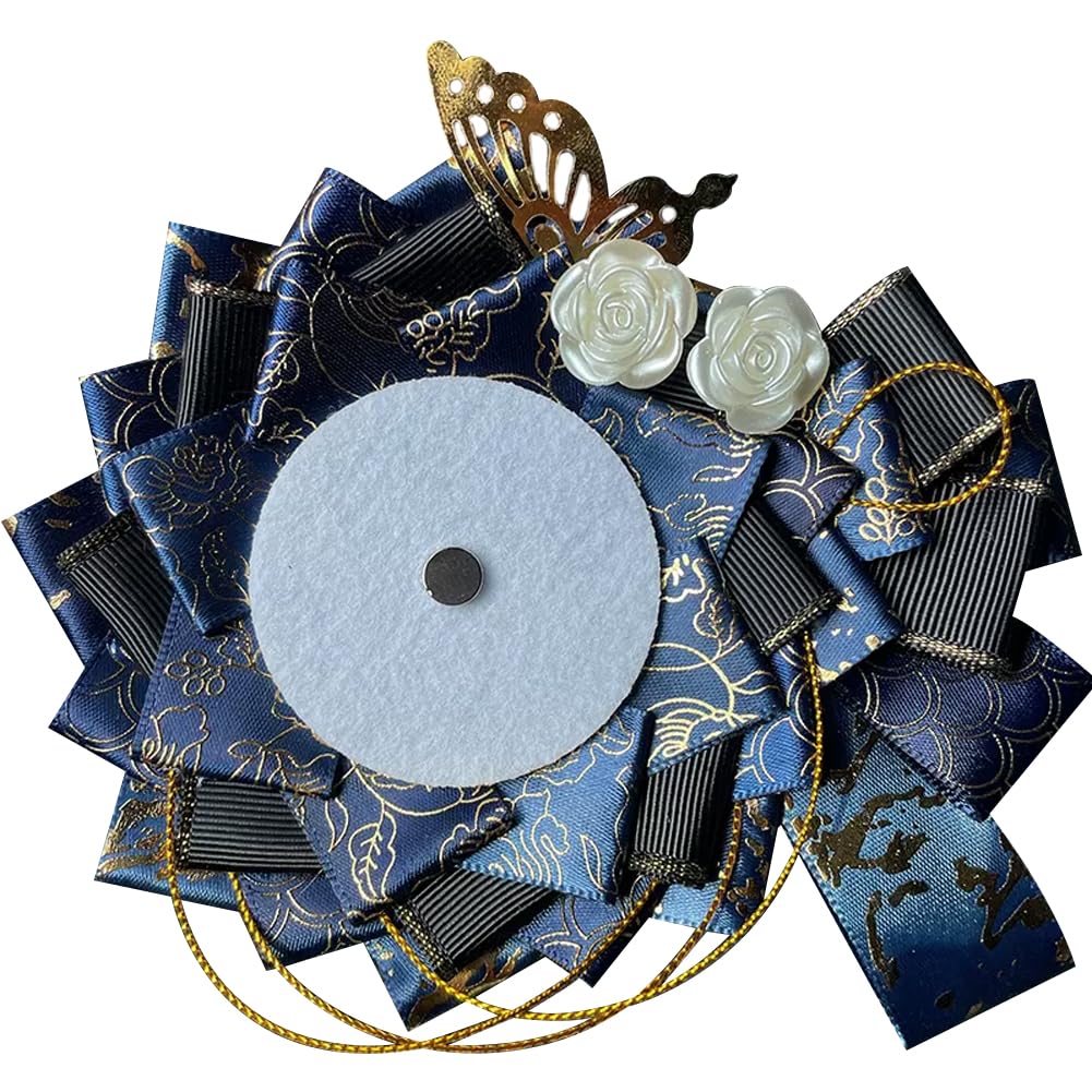 

YUYAKESHI Лента-розетка ручной работы для ита-сумок, Двухцветные украшения для ита-сумок, Украшения-бабочки и цветы для значков 55-75 мм (Темно-синий + Черный)