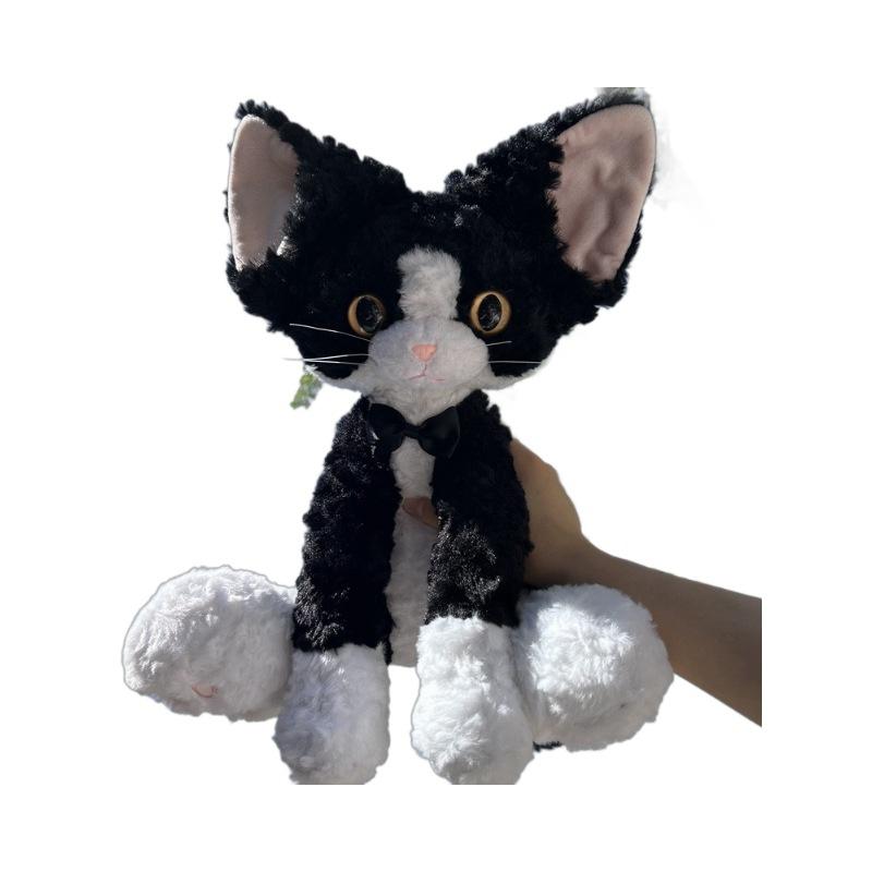 Simulated Black and White German Cat Doll Cute Curly Cat Doll Kitten Plush Toy Doll Gift