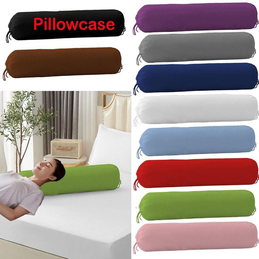 Solid Color Bedroom Neck Bolster Pillowslip Washable Pillow Case Headrest Pillow Cover