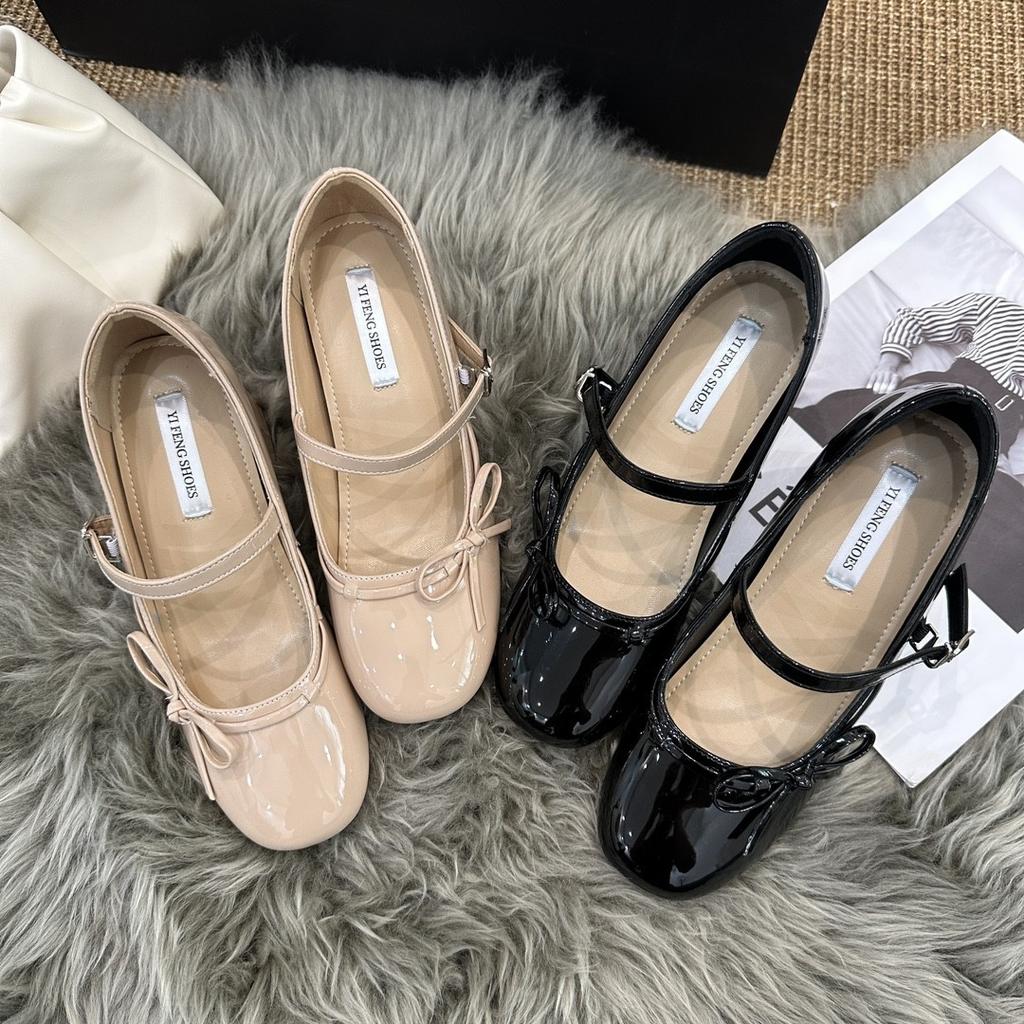 Süßes Mädchen dicker Absatz plus Innenhöhe 8cm runde Spitze Mary Jane Temperament Damen High Heels, flacher Ausschnitt Schleife Damenschuhe