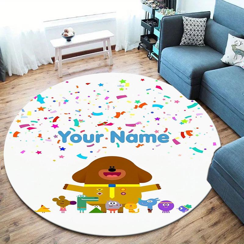 Hey Duggee Custom Name Round Area Rug,Carpet Rug for Living Room Bedroom Sofa Playroom Decor,Non-slip Floor Mat