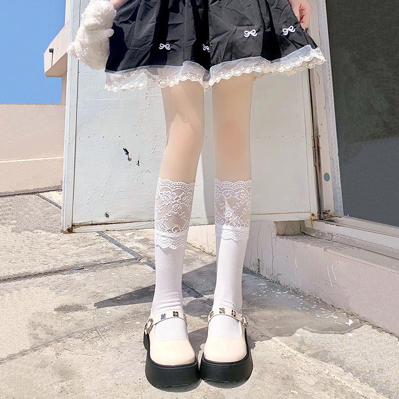Japanese Jk Lolita White Lace Knee Socks Children Pure Lolita Long High Stockings Spring And Autumn