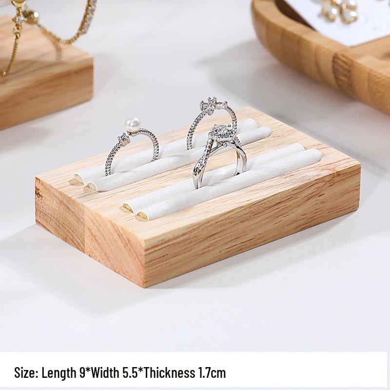 Solid Wood Minimalist Ring Display Tray with 20 Slots