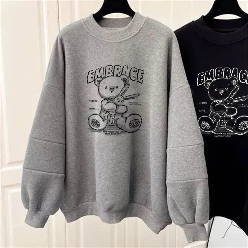 Sweatshirt Women Fleece-Lined Oversize Sweatshirt Winter Thickened Crew Neck Pullover Long Sleeve Mid-Length Loose Fit Top Sweatshirt