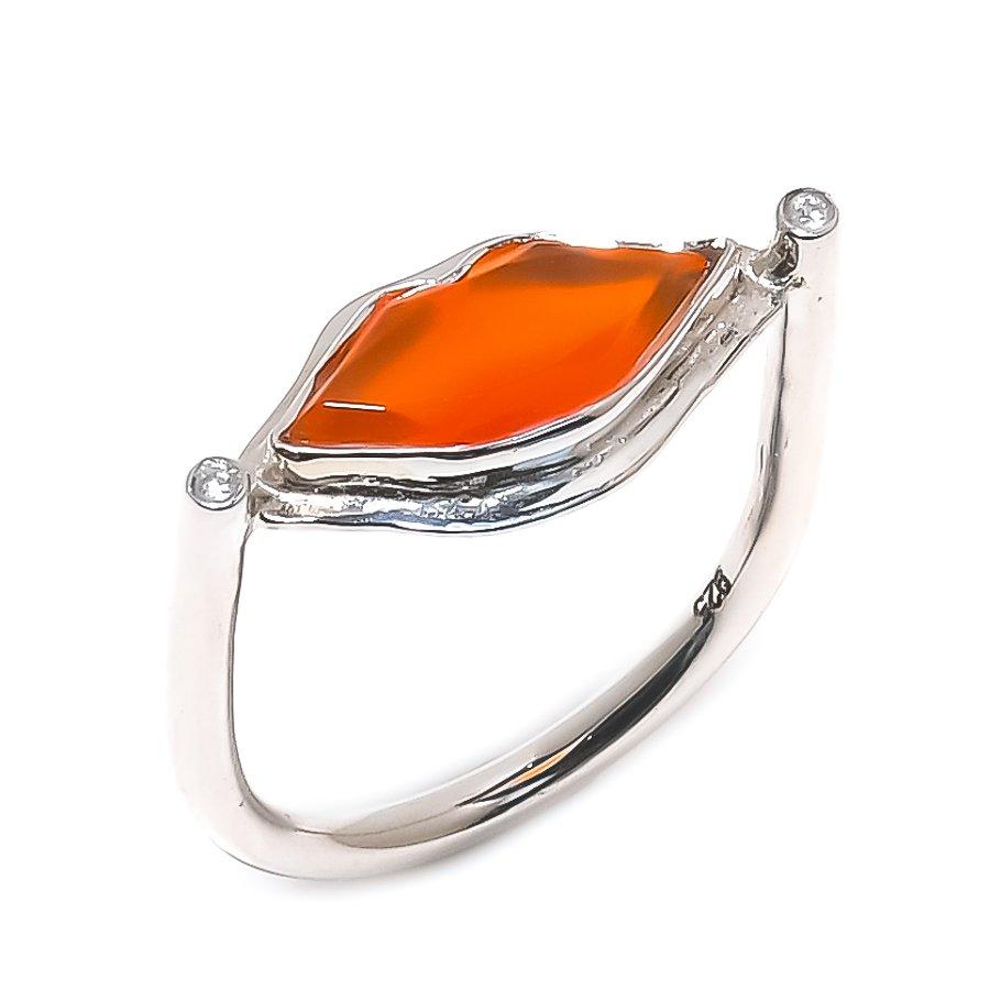 Natural Carnelian Kiss Lips Gemstone Ring 925 Sterling Silver Jewelry Size 8 US