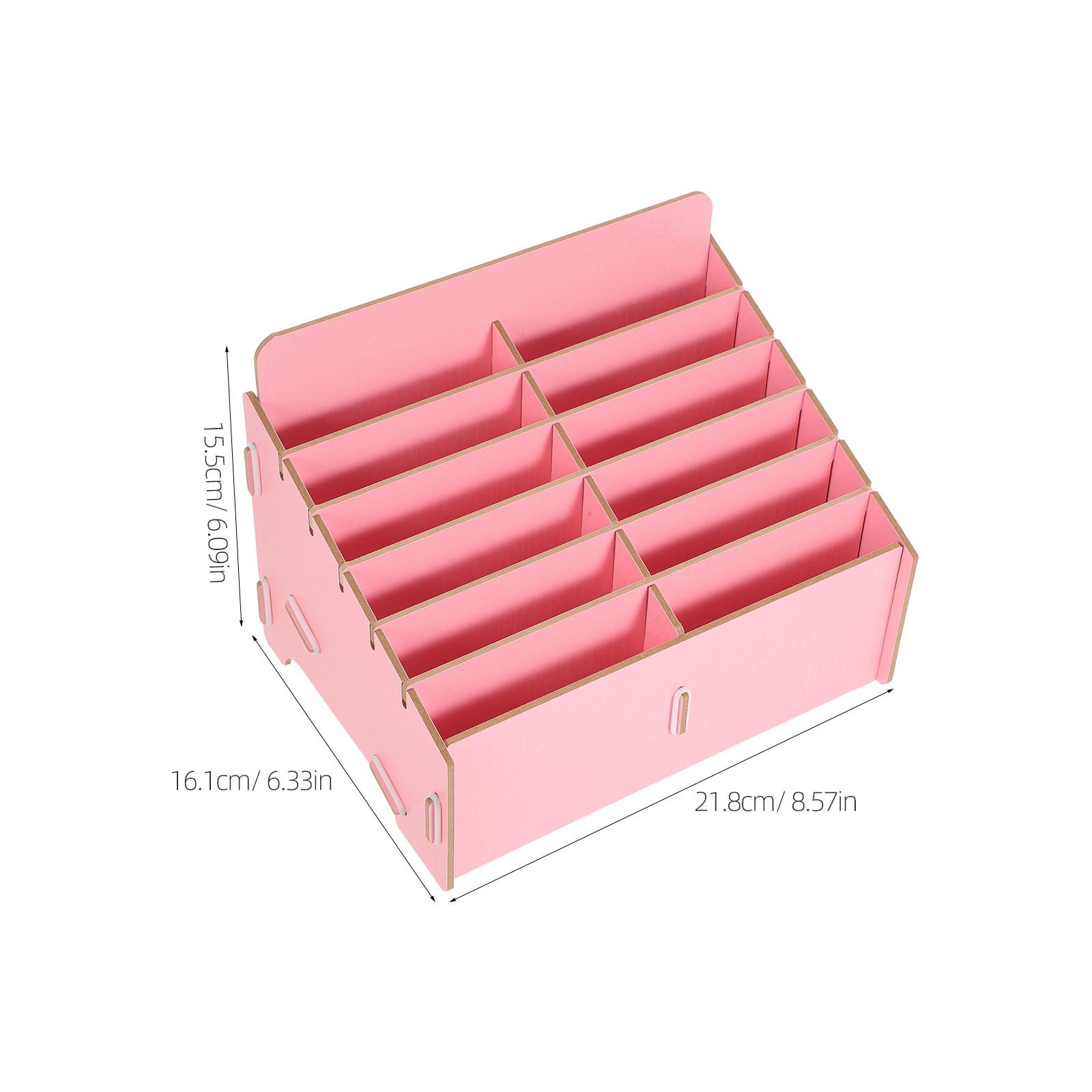Wooden Cell Phone Locker Desktop Organizer 12 Compartments Mobile Phone Storage Box Multifunctional Office Home Storage Rack розовый