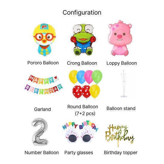 Pororo & Friends Birthday Party Balloon Set - Crong & Loopy Edition