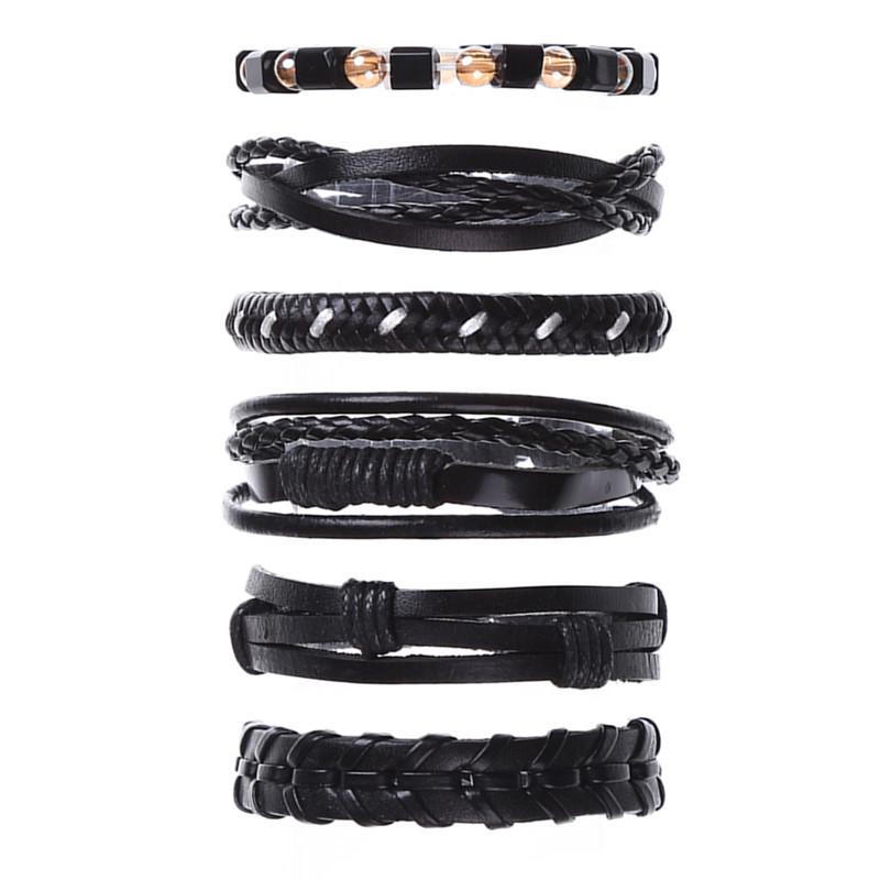 Punk 6-Piece Genuine Leather Multi-Layer Bracelet Set