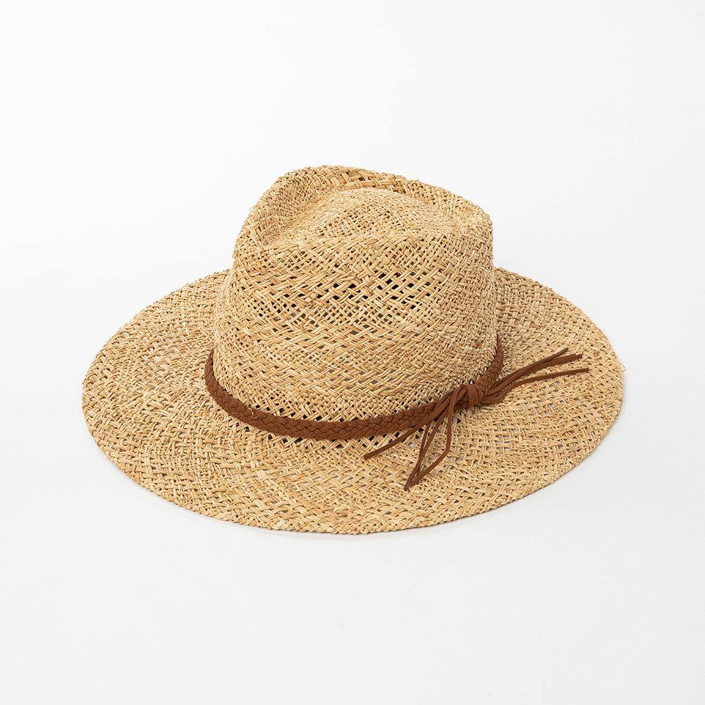 Spring and Summer New Fashion Casual Woven Belt Decorative Hand-woven Raffia Wide-brimmed Jazz Hat Outdoor Sunshade Straw Hat