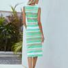 Ladies Casual Fashion Sexy Comfortable Cool Sleeveless Striped Knitted Dress