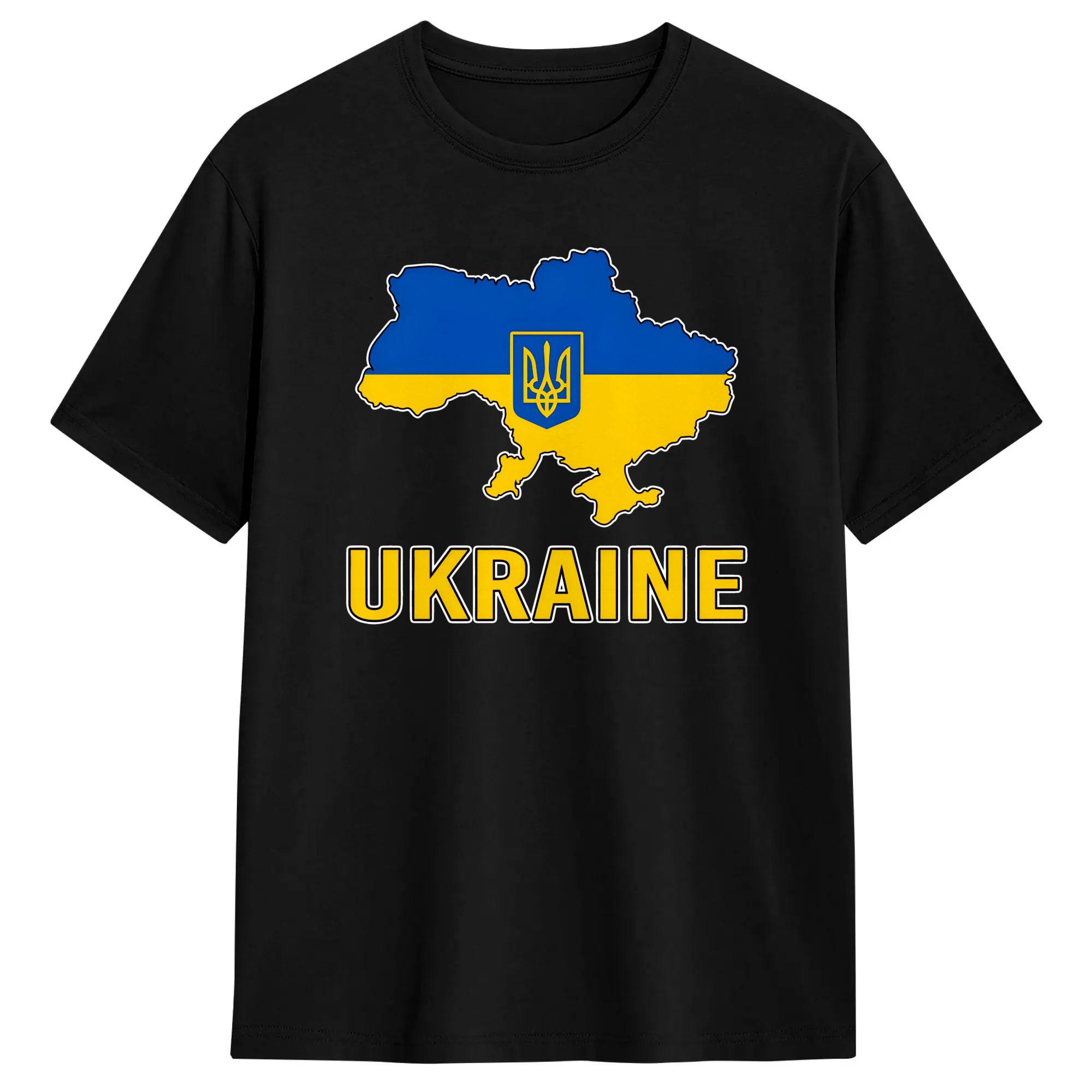 Ukraine Flag Map T-Shirt Summer Fashion T Shirts Man Cotton Round Neck Plus Size Tees Short-Sleeved Y2K Fun Tshirt S