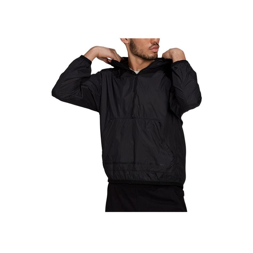 Adidas Solid Color Kangaroo Pocket Half-Zip Detail Hooded Jacket Men Outerwear Black GQ6265