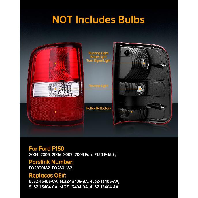 OKLPF Rear Brake Tail Light Compatible With 2004 2005 2006 2007 2008 Ford F150 F-150 Replacement Red Taillight Assembly,Includes a Luxurious Box,Left