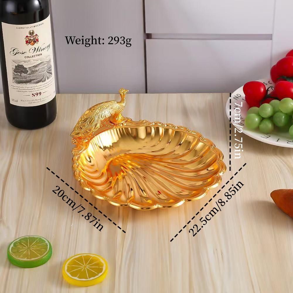 Multiple Sizes Peacock Shape Fruit Tray,Retro Alloy Engraving Shell Texture Home Cheese Food Plate,Snack Disc Table Decoration