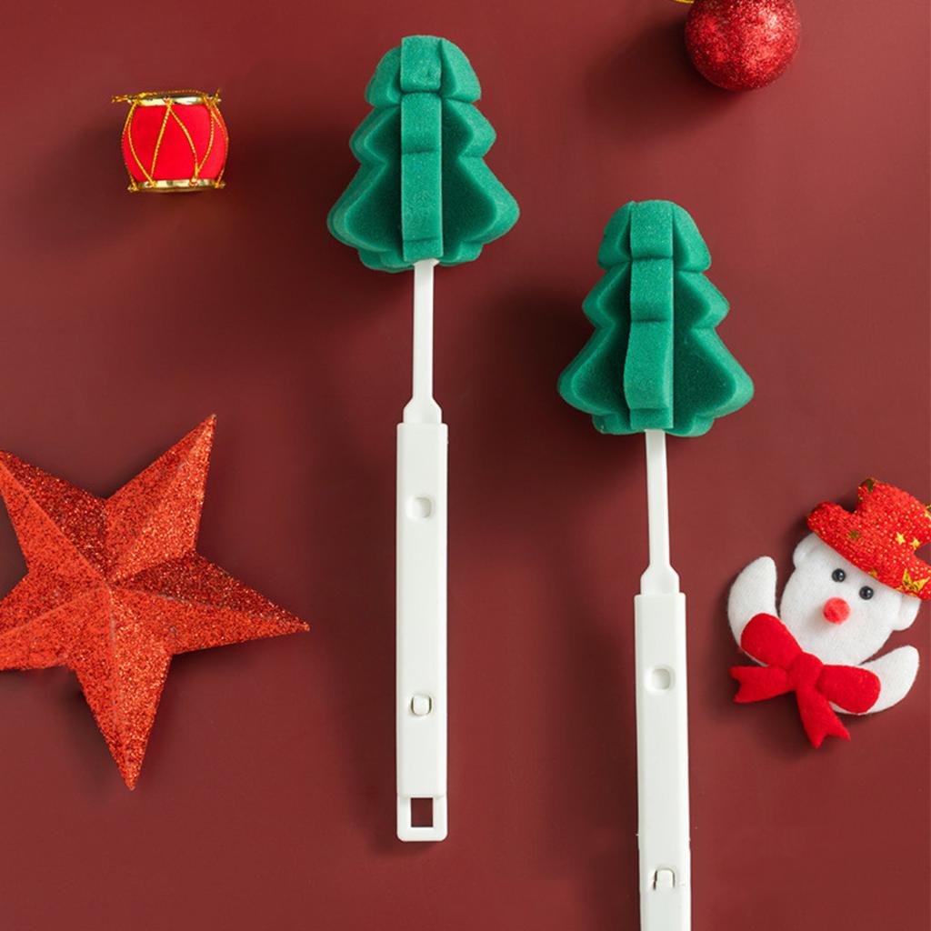 Extendable Christmas Tree Sponge Brush for Baby Bottle, Cups and Dishware – Multifunctional Kitchen Cleaning