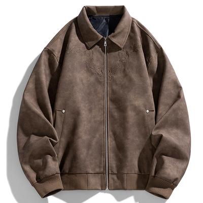 Giacca in Pelle PU Ricamata per Uomo Primavera e Autunno con Bavero Giacca in Pelle da Motociclista per Uomo Retrò Americano Nostalgico Leggera da Moto