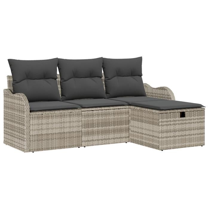 VidaXL Ensemble de canapé de jardin 4 pièces avec coussins en gris clair en rotin poly 3360283