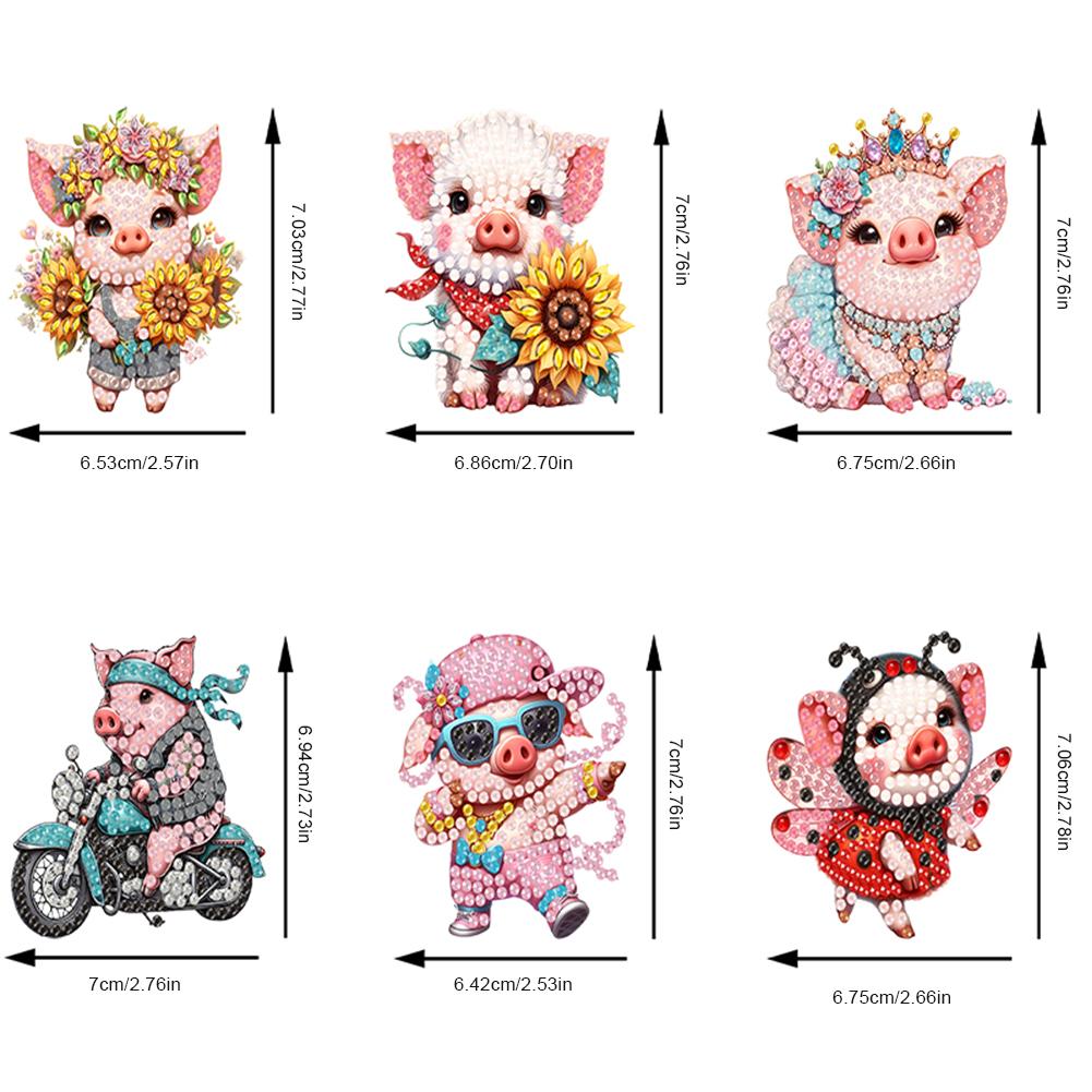 6Pcs Special Shape Pig Fridge Stickers Animal Diamond Art Magnets Decals Diamond Painting Fridge Magnet for Fridge Whiteboards