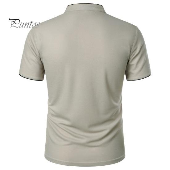 Koszulka męska z krótkim rękawem, kołnierzyk typu half-stand, jednolity kolor, swobodna, prosta, regularna, dopasowana, do uprawiania sportu, podróżowania, biura, codziennego noszenia