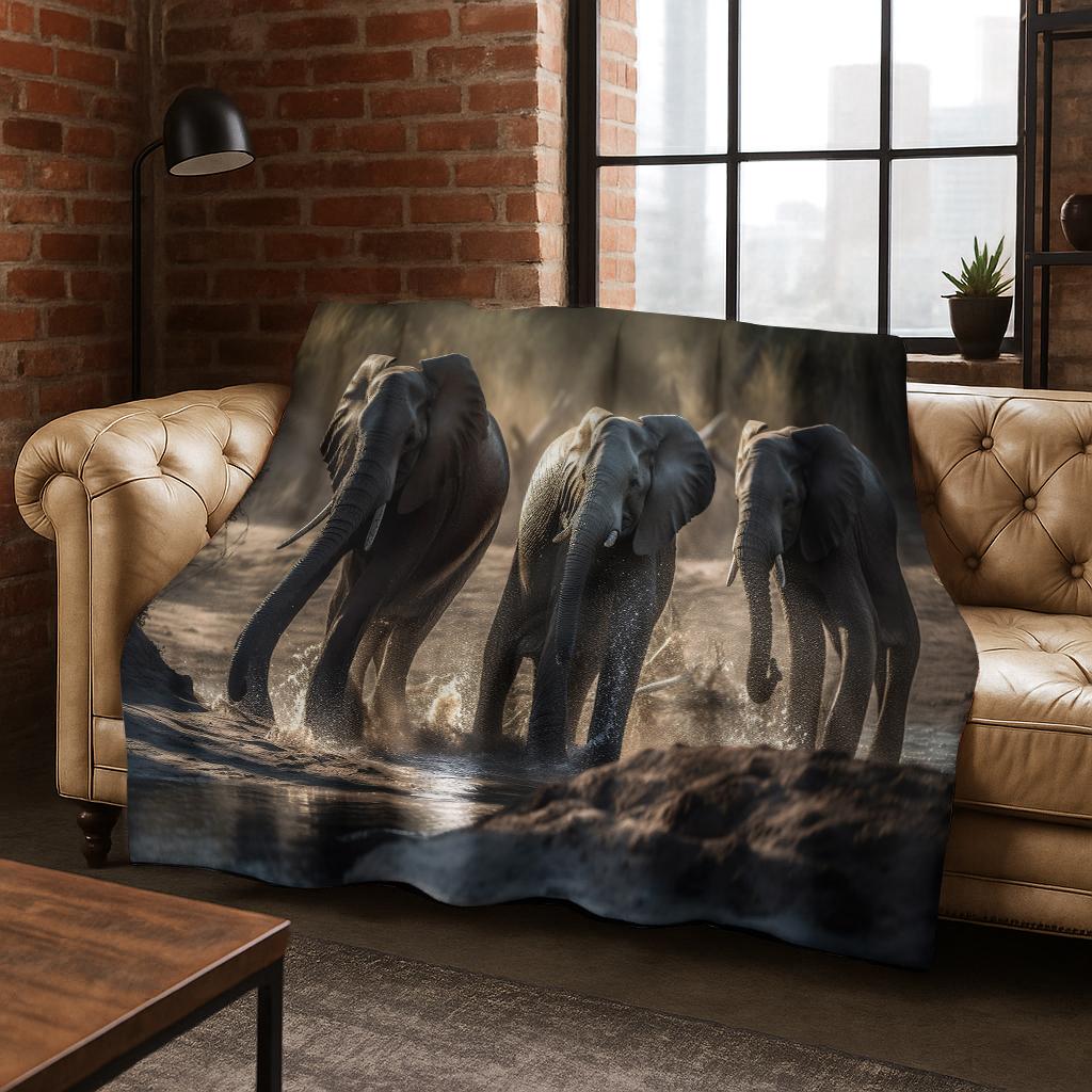 3D Elephant Animal Cartoon Flannel Blanket Soft Warm Throw Blanket for Bed Bedroom Room Living Room Travel Camping Picnic Gift
