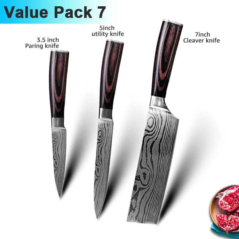 Kitchen Knives 7CR17 High Carbon Stainless Steel Damascus Drawing Gyuto Cleaver Set Slicer Santoku Knife Chef Knife