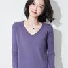 Autumn/Winter Women's Wool Sweater: Round & V-Neck, Rolled Edge, Long Sleeve, Thin Knit Top