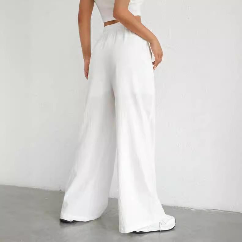 Solid Color Urban Casual Elastic Waist Straight Leg Pants Multi Color Casual Wide Leg Trousers