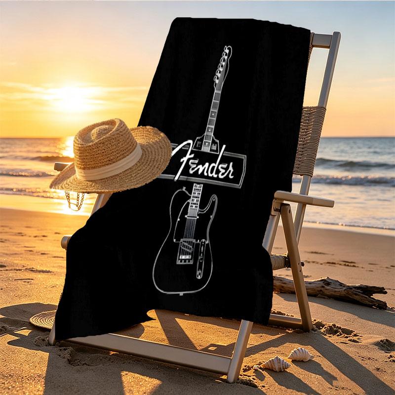 Fender Print Beach Towel Design, Soft, Lightweight. for Home Bathroom, Spa, Pool, Yoga, Surfing, Camping, Gift for Family, Friend