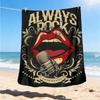 1pc Rock and Roll Outdoor Flannel Blanket, Lightweight Warm Cozy for Travel Camping Office Soft Polyester Fabric