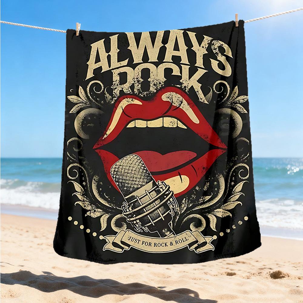 1pc Rock and Roll Outdoor Flannel Blanket, Lightweight Warm Cozy for Travel Camping Office Soft Polyester Fabric