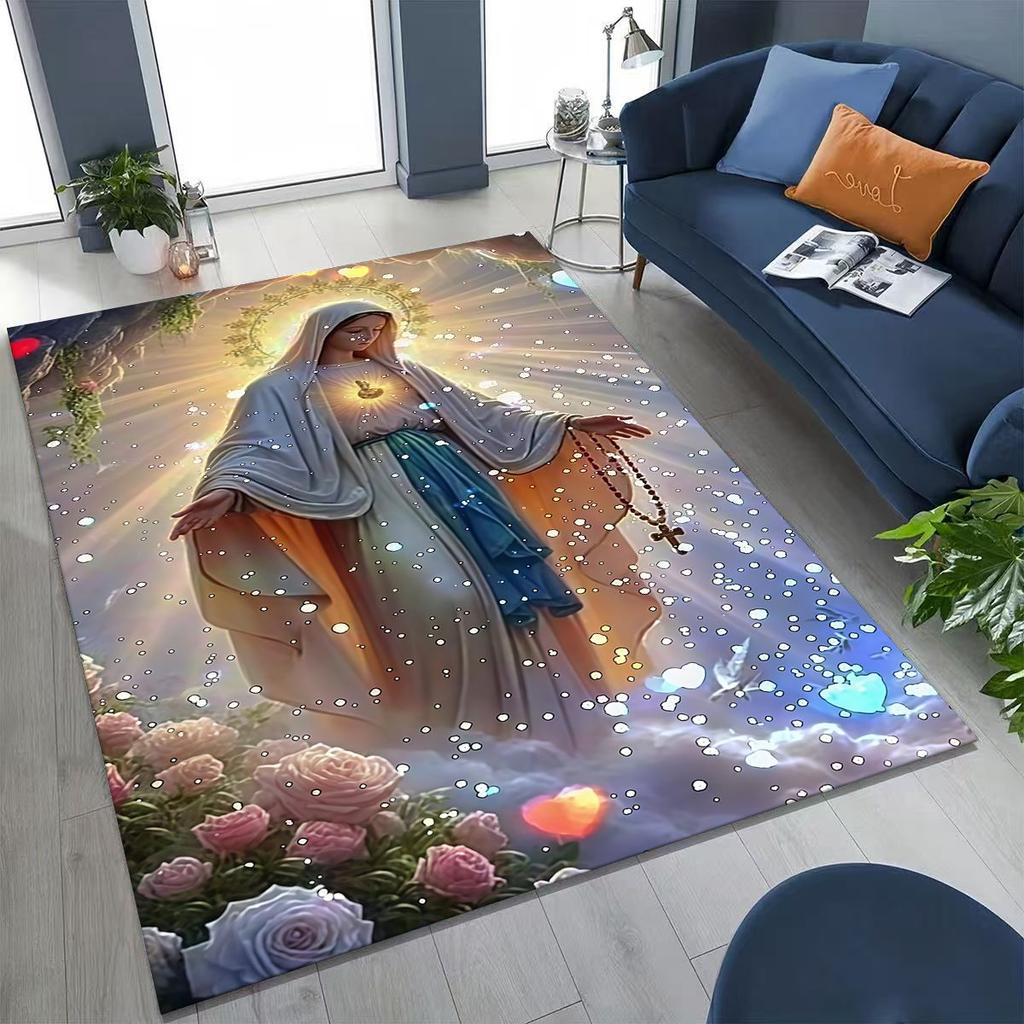 HD Faith Virgin Mary Jesus Blessed Rug Carpet for Bedroom Living Room Sofa Home Doormat Decor,Kids Play Non-slip Floor Mat