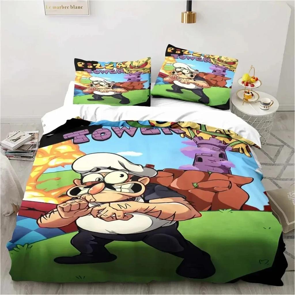 Edredón Torre de Pizza Estilo Pixel Clásico Juego Juego de Ropa de Cama Dormitorio Suave Moderno S Cómodo