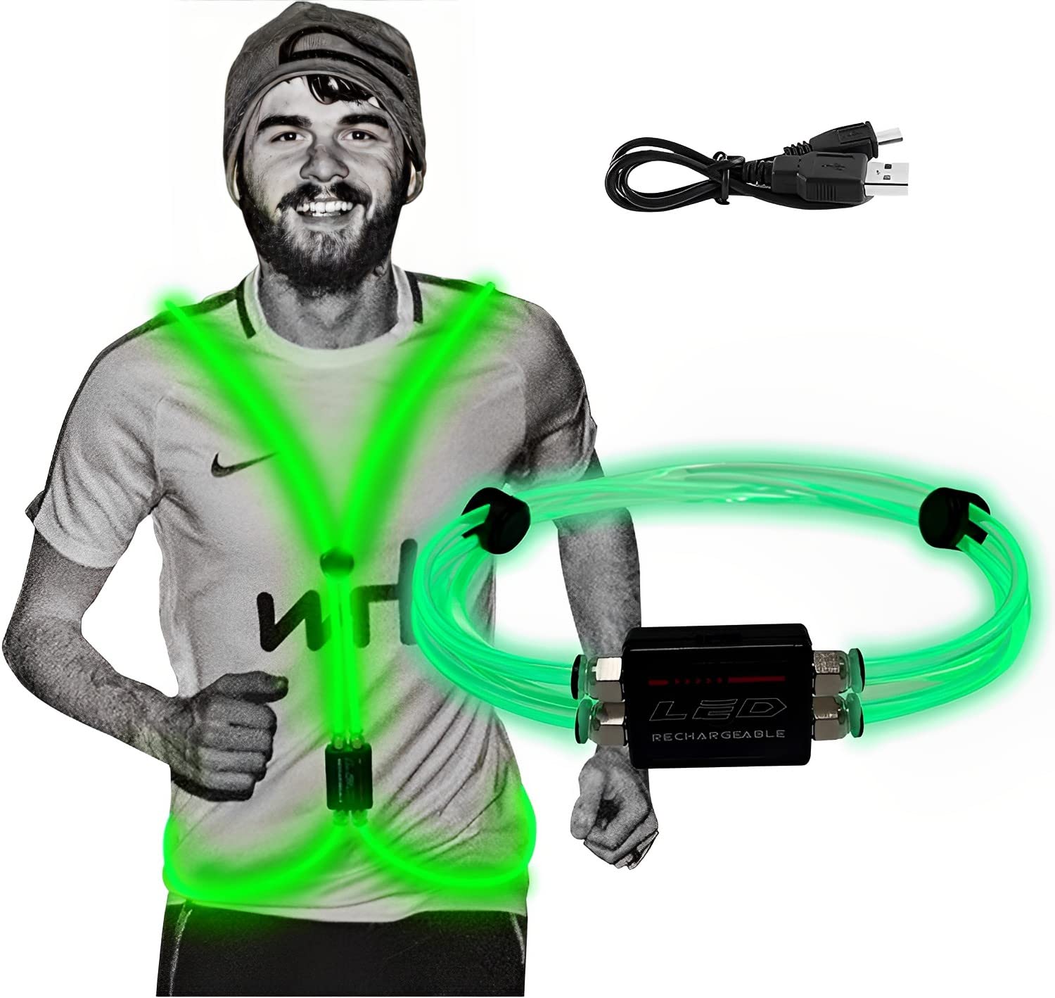 

Популярный светодиодный флуоресцентный жилет безопасности для бега для ночного и темного времени суток, световой сигнал безопасности для предотвращения преступности, для и больше света, дороги, патруль, патруль, зелёный