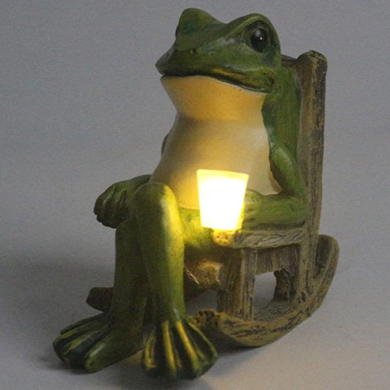 Solar Frog Night Light Waterproof Resin Rocking Chair Frog Figurine Solar Lights Garden Frog Statue Outdoor Decoration