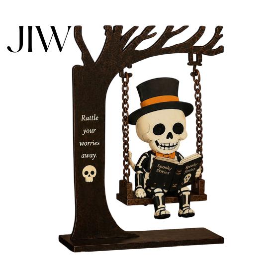 Enge Halloween Raamhangers Grappig Zwaaiend Ornament, Heks/Skelet/Mummie/Pompoen Geest Zittend op Decoratief voor Feest Lezen Boek Beeldje Bureau