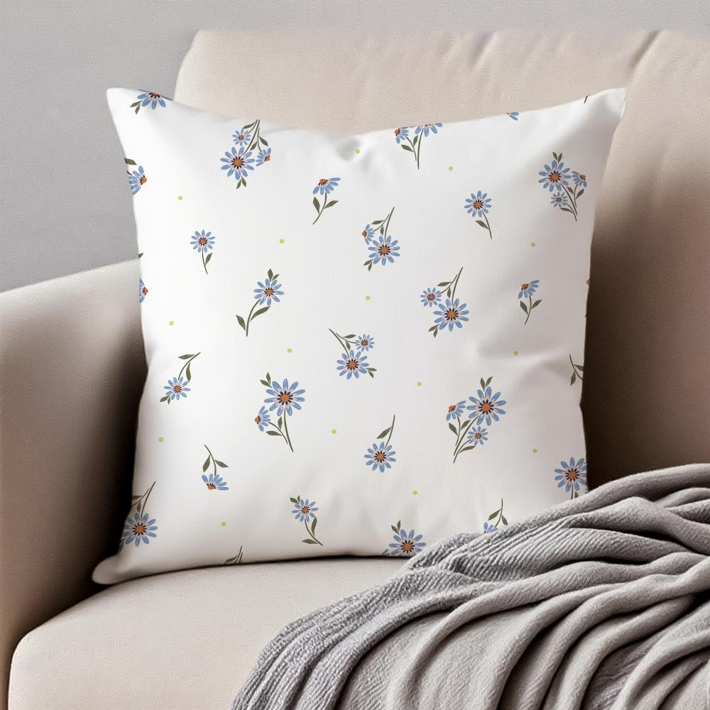 Fresh Small Daisy Floral Cushion Cover Pillowcase Antidustmite Invisible Zipper Short Plush Sofa Cushion