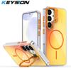 KEYSION Colorful Gradient Magnetic Lens Stand Case for Samsung A56 5G A36 A26 A16 TPU+PC Shockproof Back Cover for Galaxy A17 5G