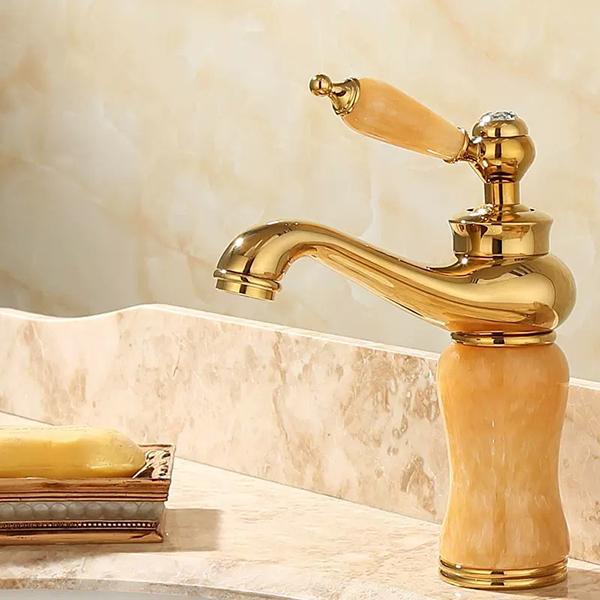 Bathroom Faucet Brass and Jade Faucet Bathroom Basin Faucet Sink Mixer Tap Gold Sink Faucet Bath Basin Sink Faucet