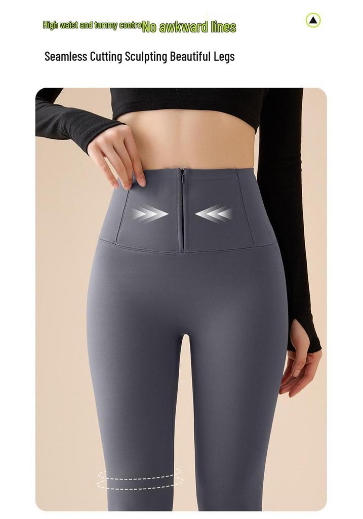 Korean Style Women's Tummy Control Velvet-Lined Yoga Pants - Autumn/Winter Hip-Lifting Base Layer with Button Closure
