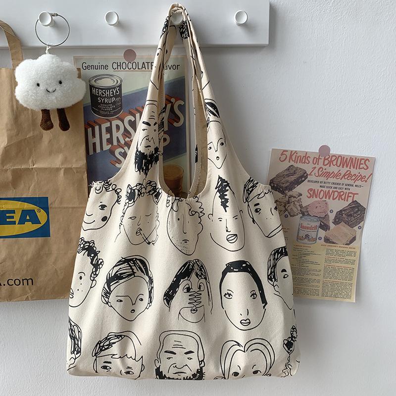 Designer Literary Illustration Canvas Tote: Large Capacity, Summer Style for Female Students