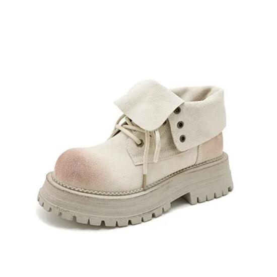 Real Leather Retro Short Boots for Women in Autumn and Winter  New Yellow Single Boots Two on Short Boots