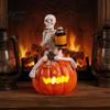 Halloween Pumpkin Skeleton Figurine, LED Light-Up Decorative Lantern, Haunted House Decoration Spooky Holiday for Parties & Ghost Festivals