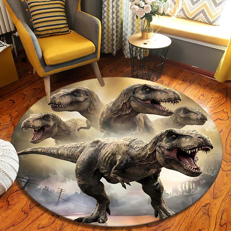 Dinosaur T-rex Round Area Rug,Carpet Rug for Living Room Bedroom Sofa Playroom Decor,Non-slip Floor Mat