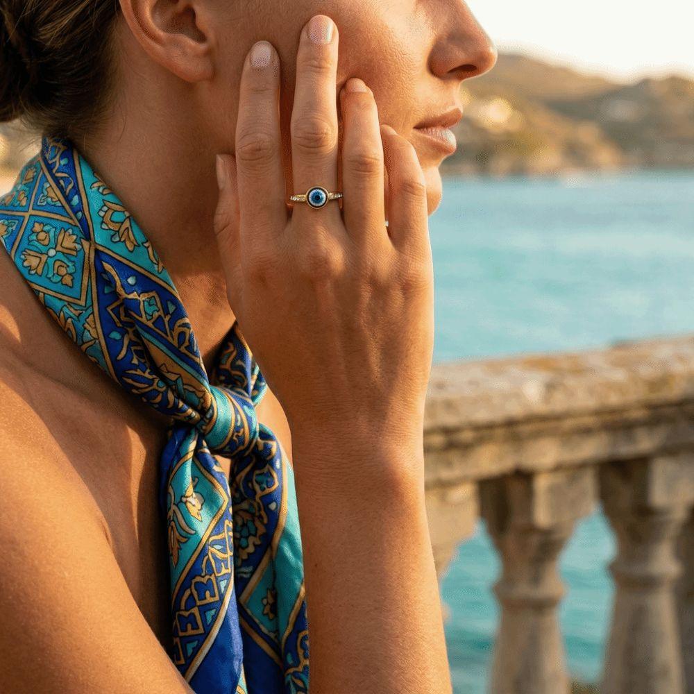 Versatile Use Titanium Steel Ring Simple Style Rhinestone-Studded Ring Fashion Blue Eye Ring  Gift